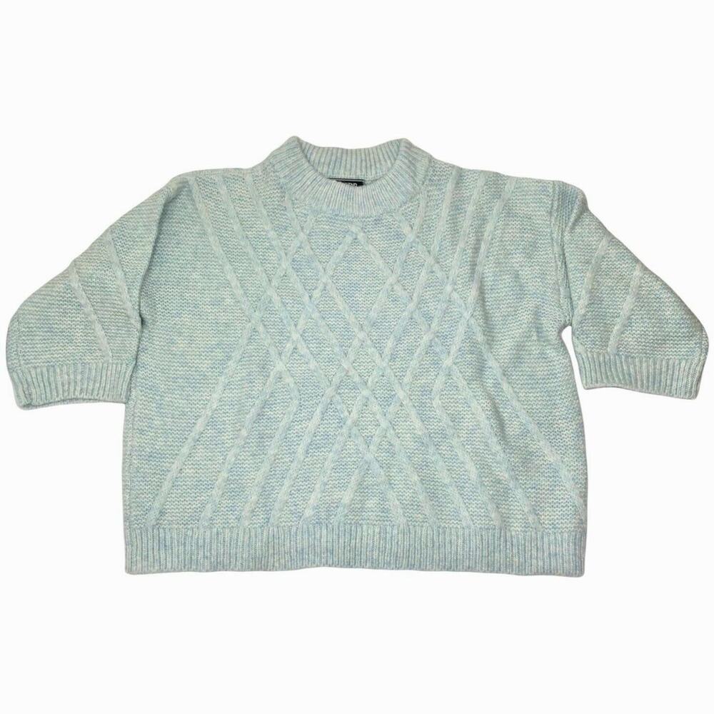 NWOT Lands' End Baby‎ Blue Wool Alpaca Blend Knit Sweater 3/4 Sleeve L 14 - 16
